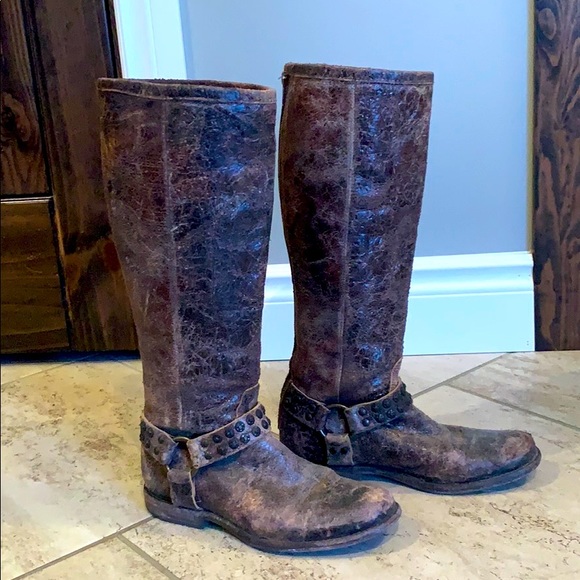 Frye distressed leather riding boots - Picture 2 of 3